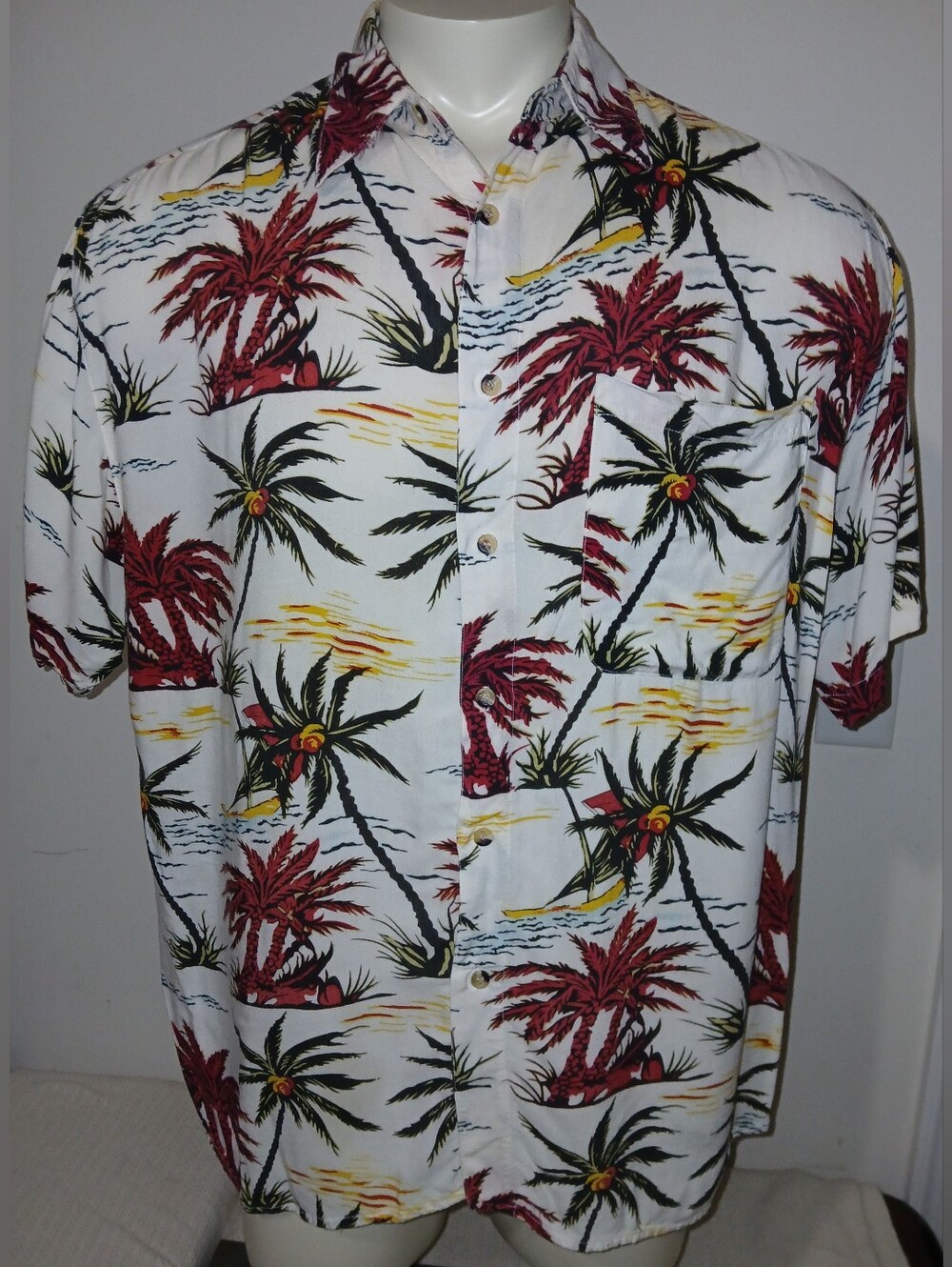 Vintage KAD Mens Hawaiian Floral Button Front Short Sleeve Cruise Beach Shirt XL